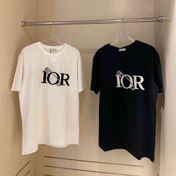 

luxury design di + summer fashion pin letter embroidery short sleeve round neck pullover t-shirt, White