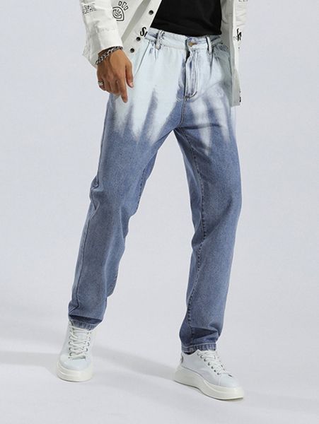 

men bleach wash letter embroidery tapered jeans b7xn#, Blue