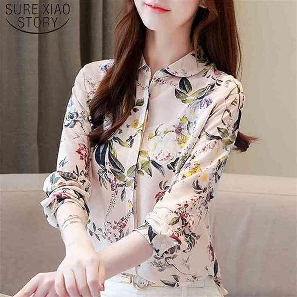 

arrival long sleeve print shirt vintage office lady fashion silk blouse women plus size elegant 8183 50 210506, White