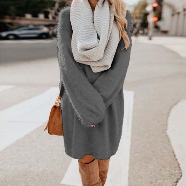 

women's sweaters solid color women knitted sweater fashion round neck pullovers mid-length dress 2021 autumn winter elegant top, White;black