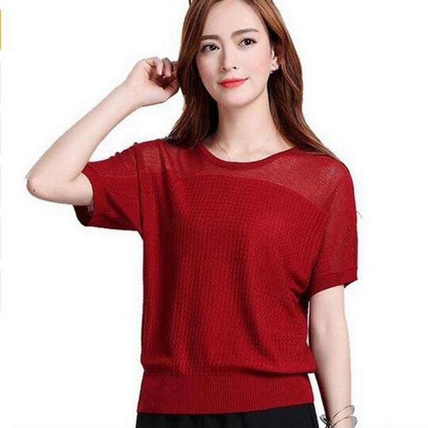 

women's t-shirt 2021 summer women loose bat sleeve shirt hollow thin section was short-sleeved knitted ac071, White