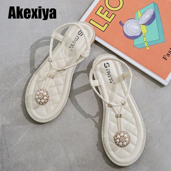 

summer women's ladies fashion pearl flat flip flops beach sandals casual bc198, Black