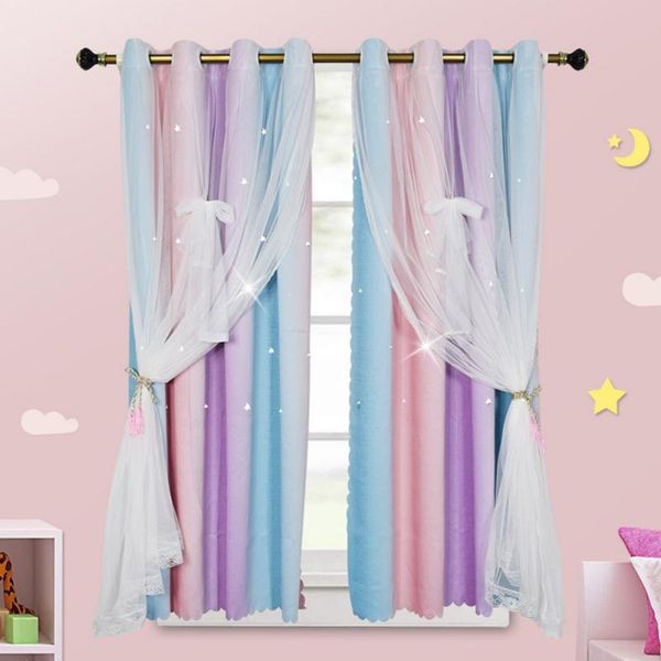 

curtain & drapes children's room curtains gradient rainbow net red double hollow star
