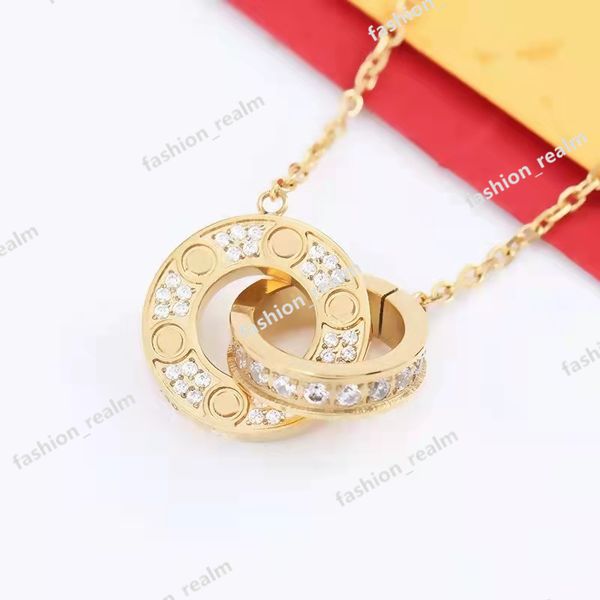 кулон ожерелья роскошные дизайнерские украшения мода мужчины женщины двойное кольцо полный бриллиант два ряда бриллиантовые подвески золотое ожерелье восьмиугольная завинчивающаяся крышка пара подарок