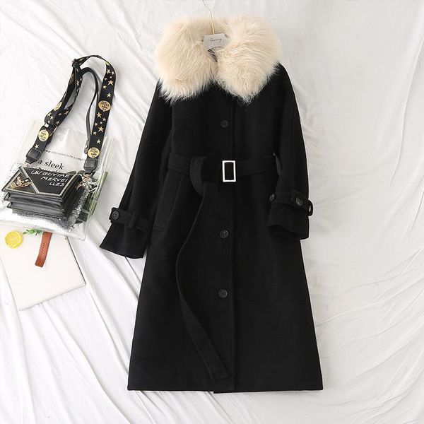 

women's wool & blends large size women winter wear clothing british style cotton medium length coat simple loose khaki -5xlhooded sol, Black