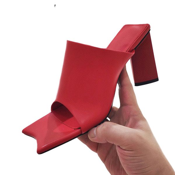 

sandals women genuine leather sandals chunky high heel slippers summer spaure toe lazy flipflops dress shoes sandalias de las muje, Black