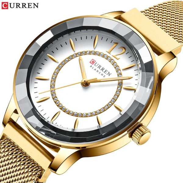 

wristwatches curren relogios feminino quartz clock ladies watch rhinestone dial with stainless steel band classy women watches, Slivery;brown