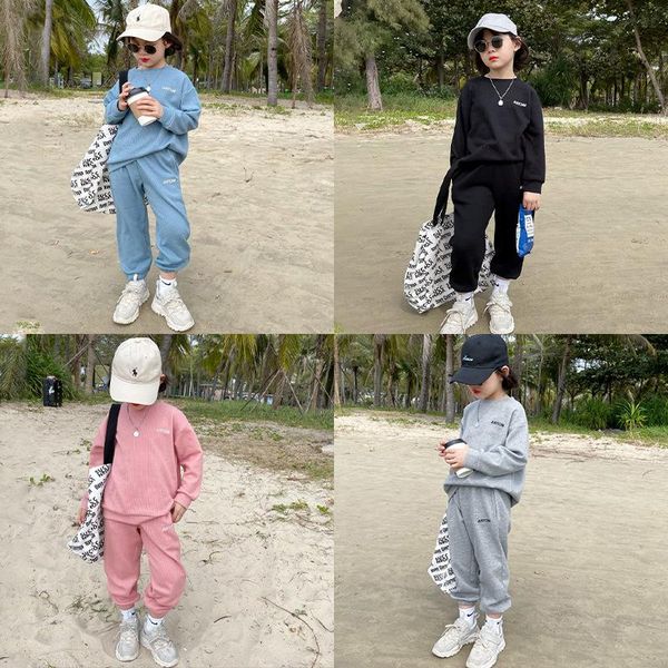

clothing sets 2021 children's spring suit boys and girls round neck + trousers two-piece, White