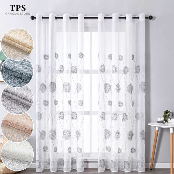 TPS Tenda trasparente floreale ricamata per finestra Tulle Voile Tenda per cucina Camera da letto Soggiorno Drappo Decor Finestra Trattamento 210712