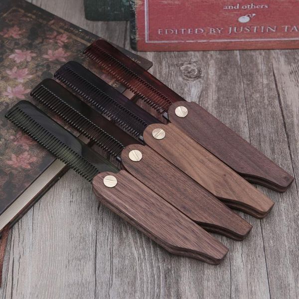 

fashion beard comb walnut handle acetate folding pocket moustache d5bf hair brushes, Silver