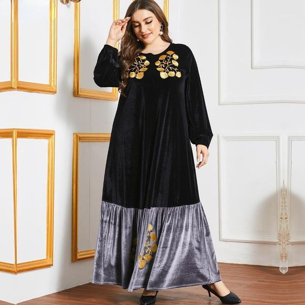 

ethnic clothing muslim fashion women dress retro hedging long-sleeved velvet bronzing embroidery contrast color stitching robe long skirt ab, Red