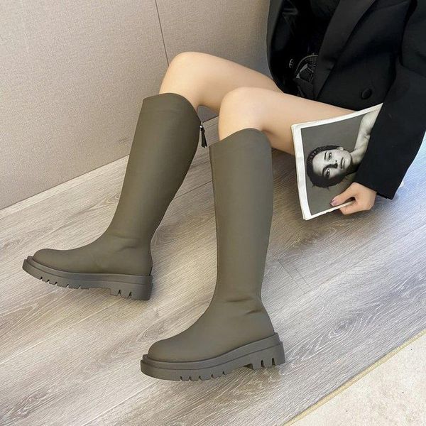 

boots women knee high full riding thick heels motorcycle punk shoes woman, Black