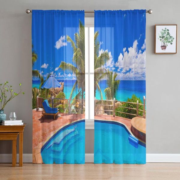 

curtain & drapes tropical beach swimming pool tulle curtains for living room decoration modern chiffon sheer voile kitchen