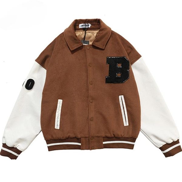 

men's jackets hip-hop baseball uniform male jacket polar bear print color matching female fashion harajuku casual, Black;brown
