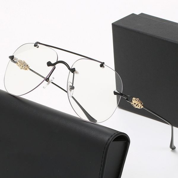 

design sunglasses 2021 new frameless spectacle frame men's fashion double beam metal can be equipped with myopic flat lens, White;black