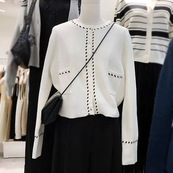 

2021 spring and autumn new design sense versatile long sleeved sweater women's loose coat knitted cardigan top, Black