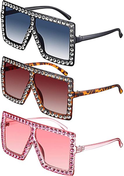 

outdoor eyewear oversized square sunglasses crystal rhinestone exaggerated flat shades for women men