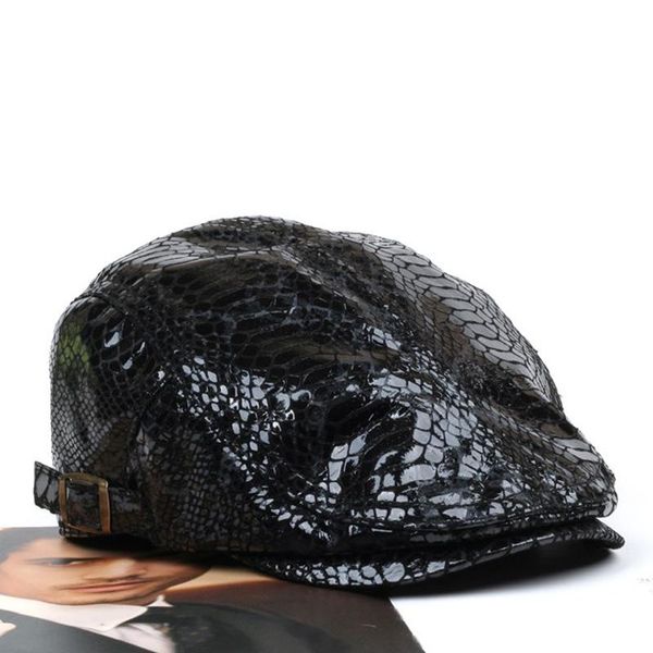 

berets fashion accessories leather peaked cap men women winter trendy korean patent sheepskin sboy casual hats bonia, Blue;gray
