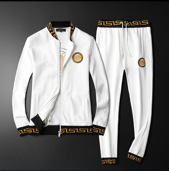 

Tracksuits Sport Suit Fashion Classic 2021 Spring Auspicious Tussauds Embroidery Cotton Leisure Sports Men's Two Piece, White