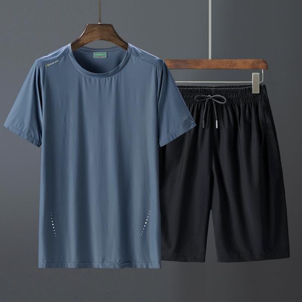 

men's tracksuits 2021 summer chinese dragon sport set short sleeves t-shirt+pants sportswear brand sporting suit print clothess, Gray