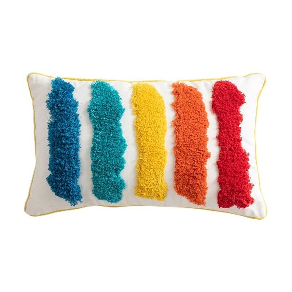 

pillow case 30x50cm rainbow striped tufted lumbar boho decorative cushion cover