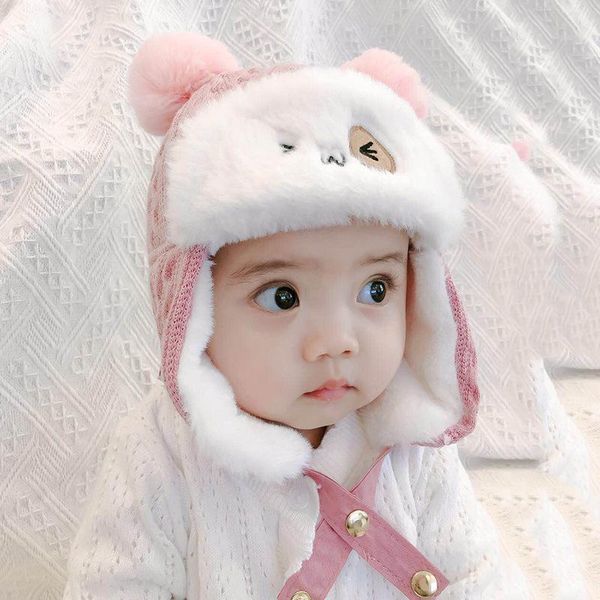 

winter baby plus velvet thick warm girl boy hat thickened warmth and windproof earmuffs lei feng bonnet for born caps & hats, Yellow