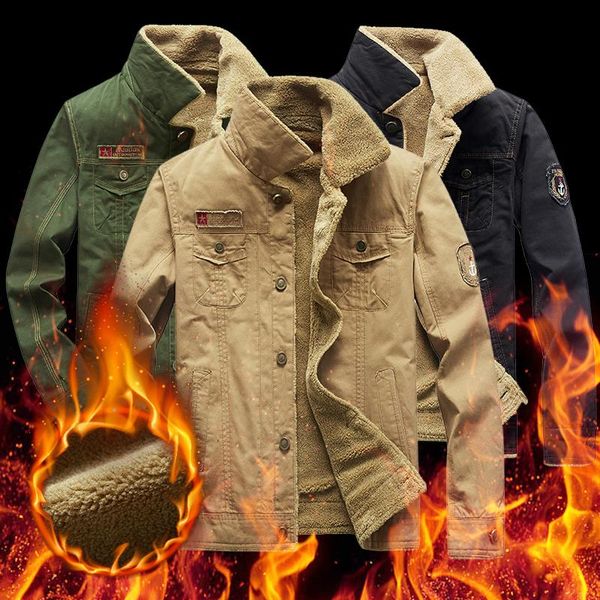

men's jackets winter jacket men 2021 vintage warm fleece slim fit turn-down collar coat pockets solid color for, Black;brown