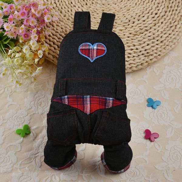 

dog apparel winter pet clothes denim heart strapped overalls clothing costume