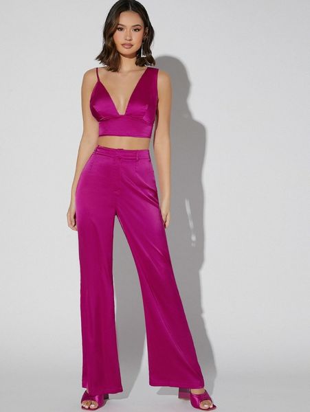 

asymmetrical strap crop & flare leg pants p2sn#, White