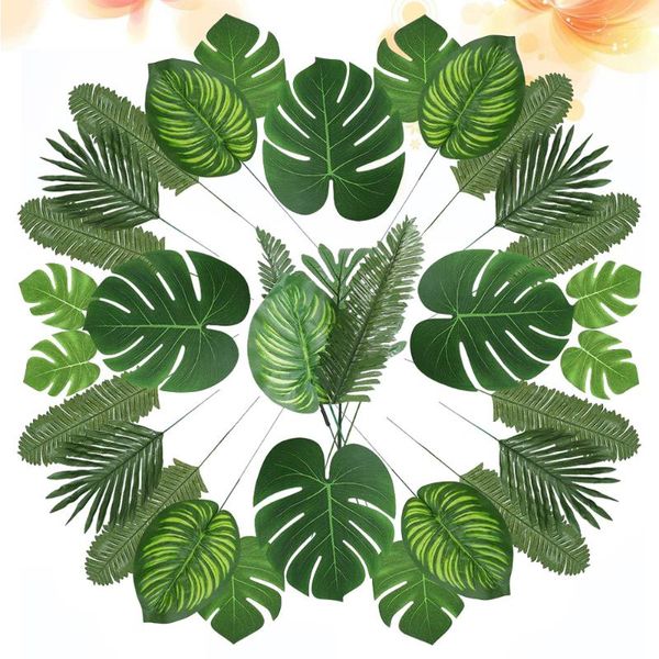 

90pcs lifelike palm leaves fake green plants greenery party decoration for home office size decorative flowers & wreaths