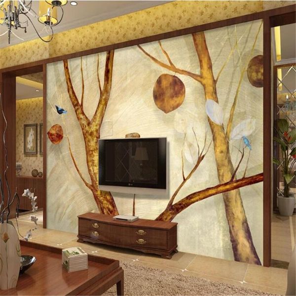 

wallpapers milofi custom 3d large wallpaper mural hand-painted woods big tree tv living room bedroom background wall