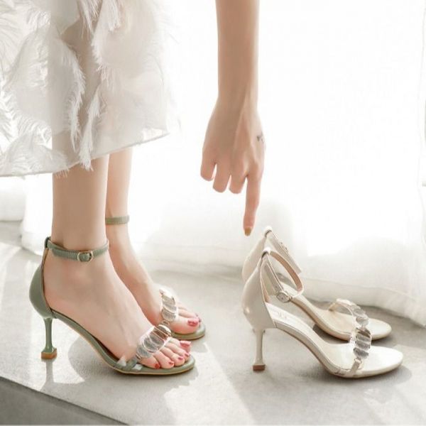 

straight line sandals 2021 summer versatile fairy women's high heels rhintone stiletto sho