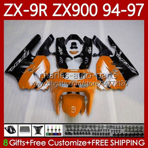 Kit de corpo OEM para Kawasaki Ninja ZX900 ZX900 ZX 9R 9 R 900 CC 1994 1995 1996 1997 Black Orange Bodywork 100no.110 ZX9 R ZX900C 900CC ZX-900 94-97 ZX9R 94 95 96 97 Fairing Moto