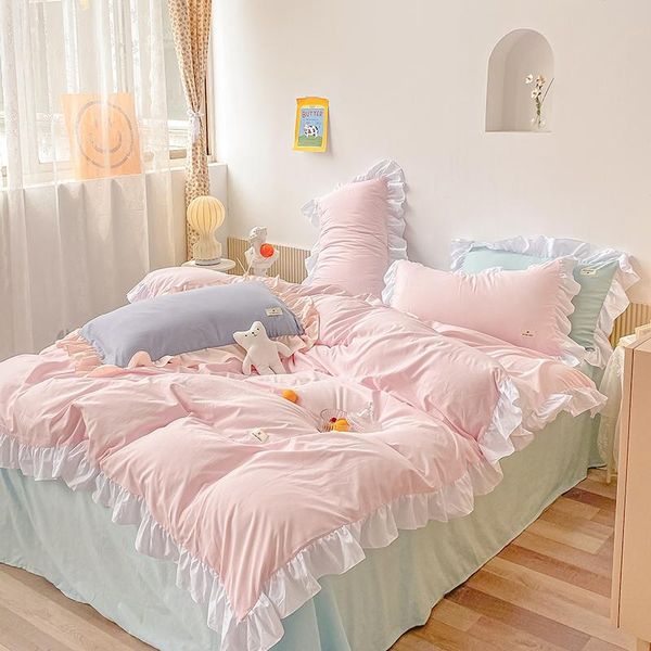 

bedding sets pink set cute bed cover polyester twin full size fitted double single pillowcase bedroom duvet
