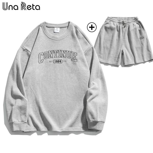 

men's tracksuits una reta tracksuit men casual clothing print letter pullover sweatshirts and shorts cotton sets, Gray