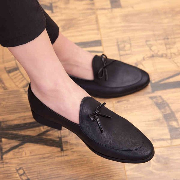 

dress shoes fashion men's loafers shoes slip-on leather fringe decoration tassel flats men l5 6o2r, Black