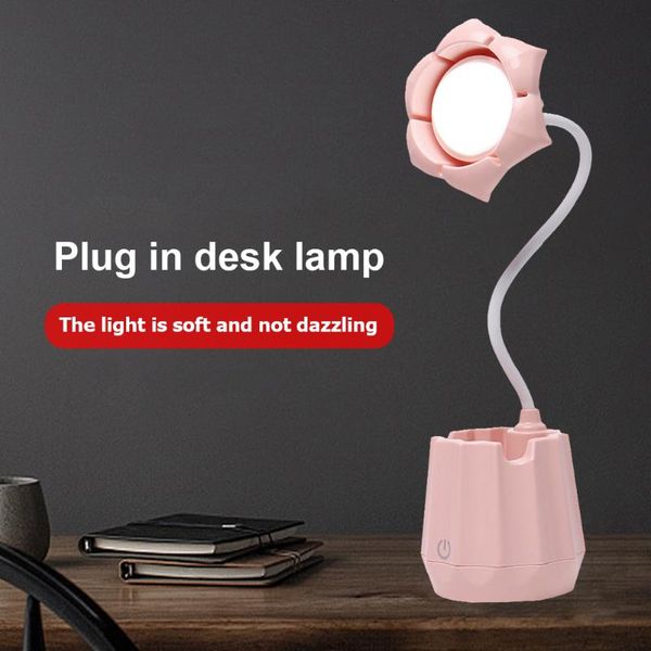 

table lamps usb recharge led reading lights touch dimming desk lamp eye protection learning writing light pink night for girls bedroom