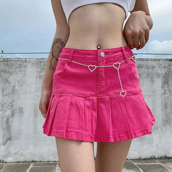 

women ladies denim skirt pleated ruffles high waist fashion mini dress summer jeans short skirts harajuku woman streetwear, Black