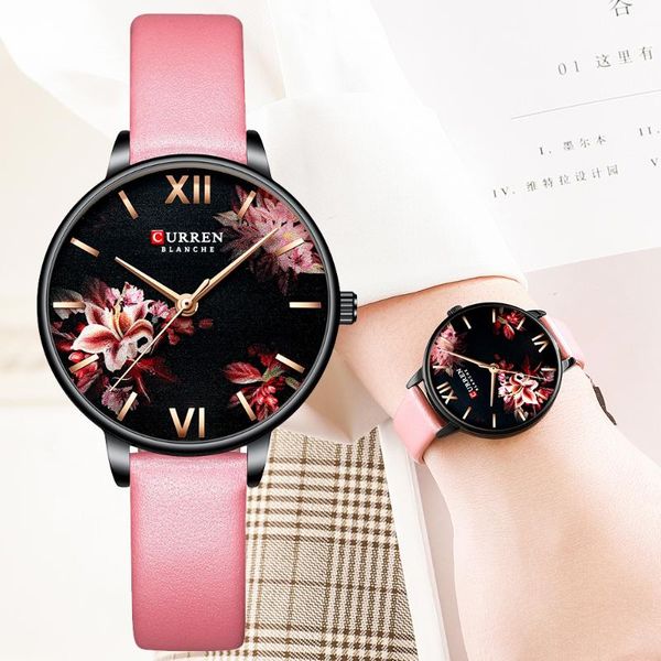 

wristwatches curren watches for ladies casual quartz leather strap clock charming wrist beautiful pink female, Slivery;brown