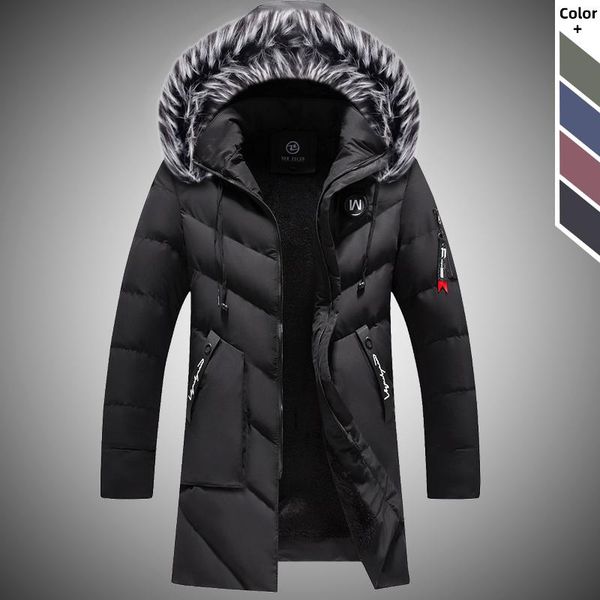 

men's down & parkas thick men winter long coat 2021 outdoor warm windbreaker jackets male casual hooded fur collar outwear coats, Black