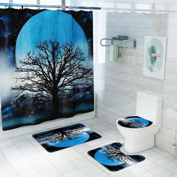 

bath mats bathroom mat set moon landscape branch printing carpet floor anti-slip for polyester shower curtain