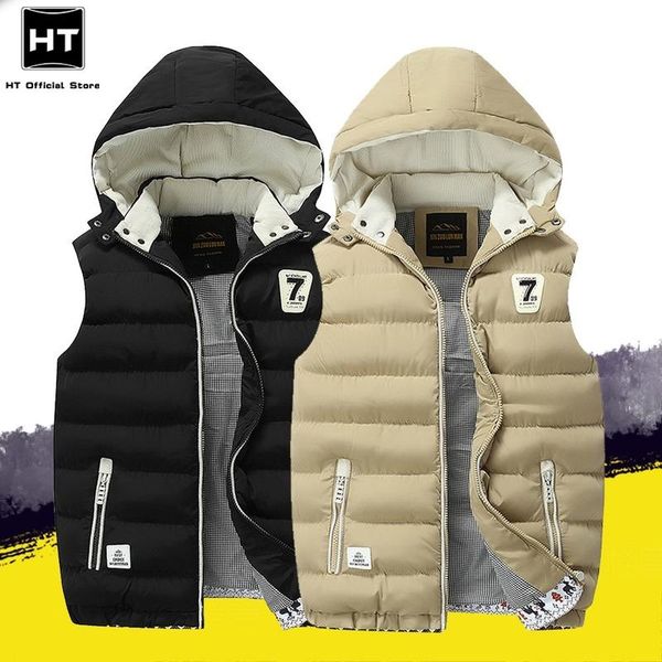 

men's vests mens winter vest jacket sleeveless cotton coat with hood men casual fashion waist autumn padded plue size 5xl, Black;white