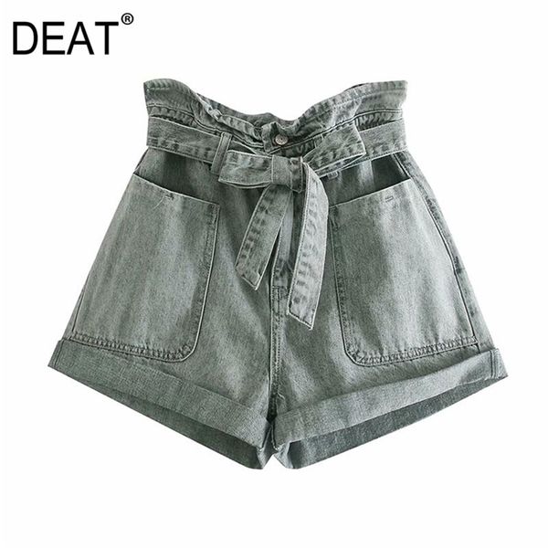 

[deat] summer fashion solid color high waist pockets loose casual all-match women denim shorts 13q224 210527, White;black