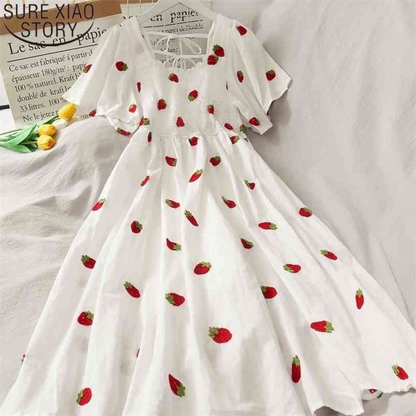 

summer a-line sweet floral dress women short puff sleeve maxi white square collar beach party es 14547 210506, Black;gray