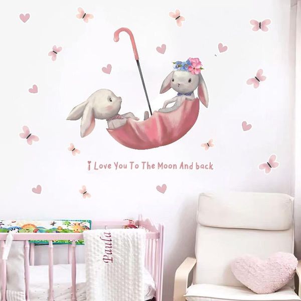 

wall stickers watercolor couple flying with umbrella for kids room baby nursery decoration decal pink girl decor