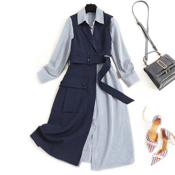 

casual dresses european maxi dress women plaid 2021 autumn lapel a- line vestido oodji clothes vintage, Black;gray