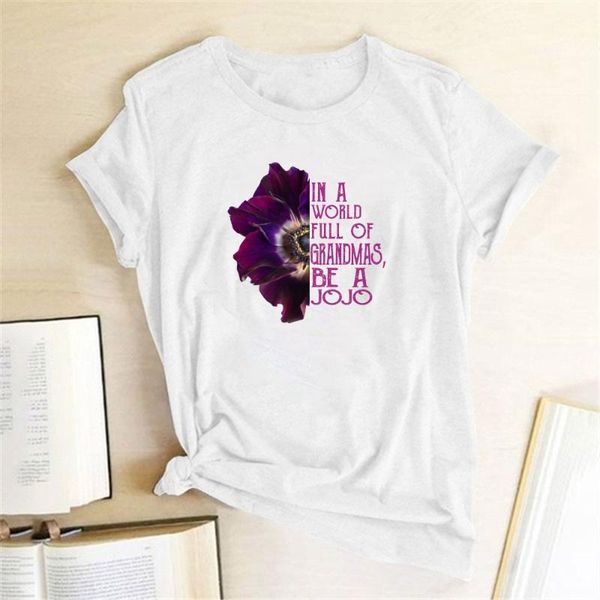 

women's t-shirt in a world full of grandmas be gogo flower print women casual round neck summer aesthetics, White