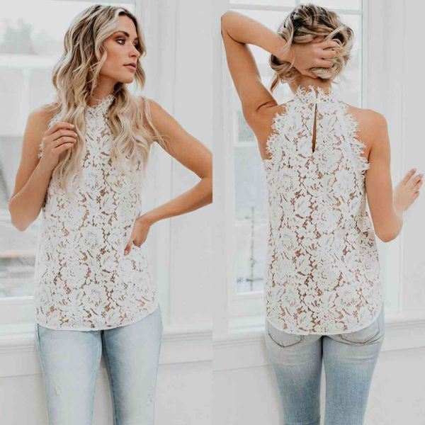 

women's t-shirt womens and blouses lace solid sleeveless blouse shirt shirts white black women clothes hollow