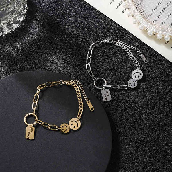 

bracelet titanium steel goodluck design for female minority, Golden;silver