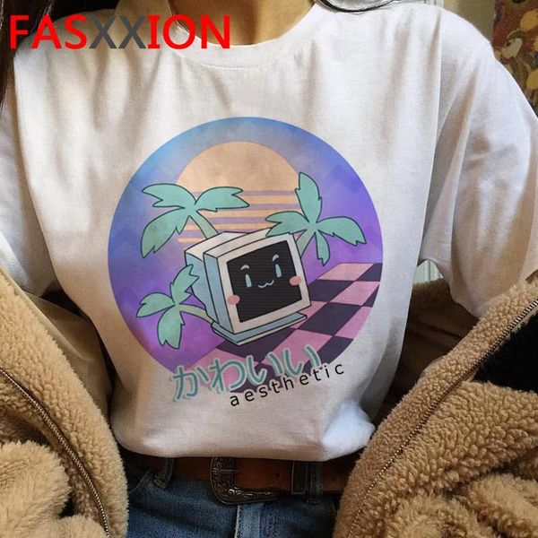 

women's t-shirt vaporwave aesthetic tshirt female couple clothes harajuku kawaii tumblr streetwear t shirt summer top, White